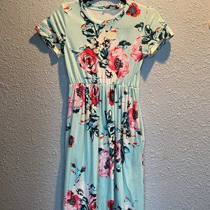 *3/$30* Girl's Size L Empire Waist Short Sleeve Summer Maxi Dress Blue